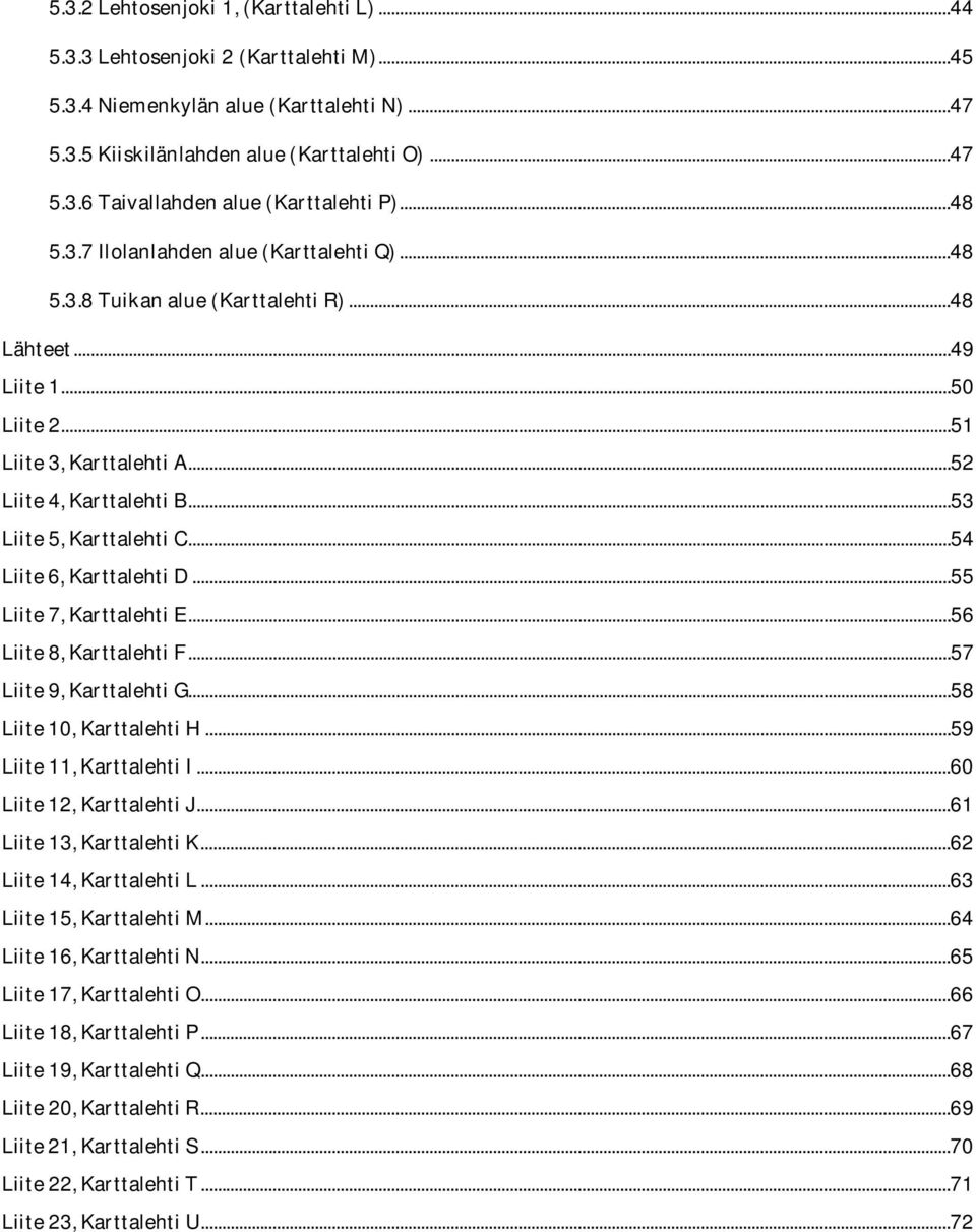 ..53 Liite 5, Karttalehti C...54 Liite 6, Karttalehti D...55 Liite 7, Karttalehti E...56 Liite 8, Karttalehti F...57 Liite 9, Karttalehti G...58 Liite 10, Karttalehti H...59 Liite 11, Karttalehti I.