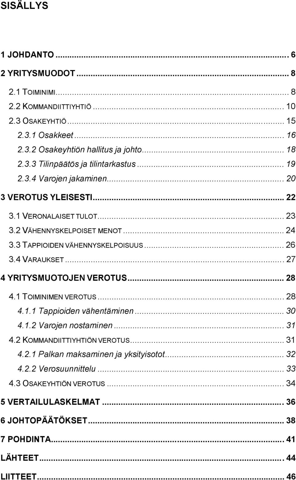 .. 27 4 YRITYSMUOTOJEN VEROTUS... 28 4.1 TOIMINIMEN VEROTUS... 28 4.1.1 Tappioiden vähentäminen... 30 4.1.2 Varojen nostaminen... 31 4.2 KOMMANDIITTIYHTIÖN VEROTUS... 31 4.2.1 Palkan maksaminen ja yksityisotot.