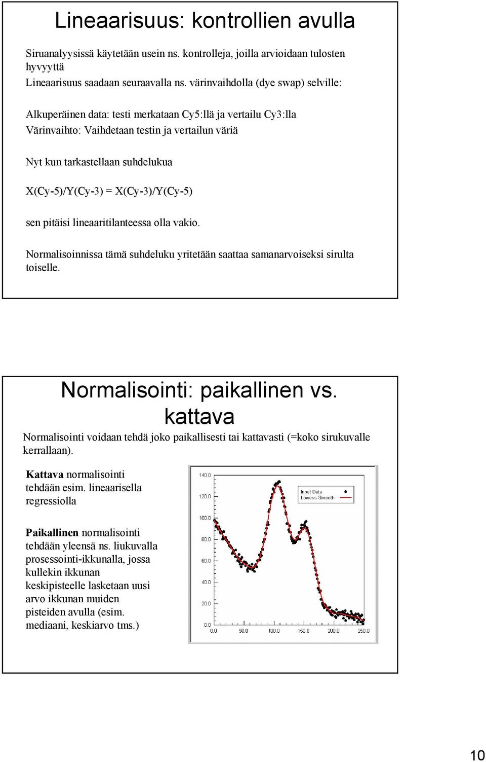 5)/Y(Cy-3) = X(Cy-3)/Y(Cy 3)/Y(Cy-5) sen pitäisi lineaaritilanteessa olla vakio. Normalisoinnissa tämä suhdeluku yritetään saattaa samanarvoiseksi sirulta toiselle. Normalisointi: paikallinen vs.