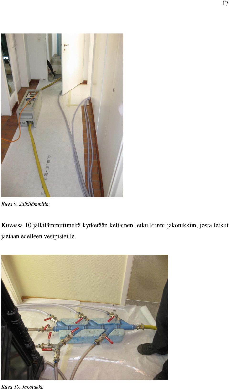 keltainen letku kiinni jakotukkiin, josta