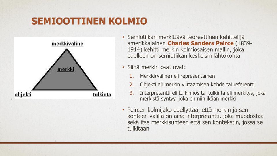 Objekti eli merkin viittaamisen kohde tai referentti 3.