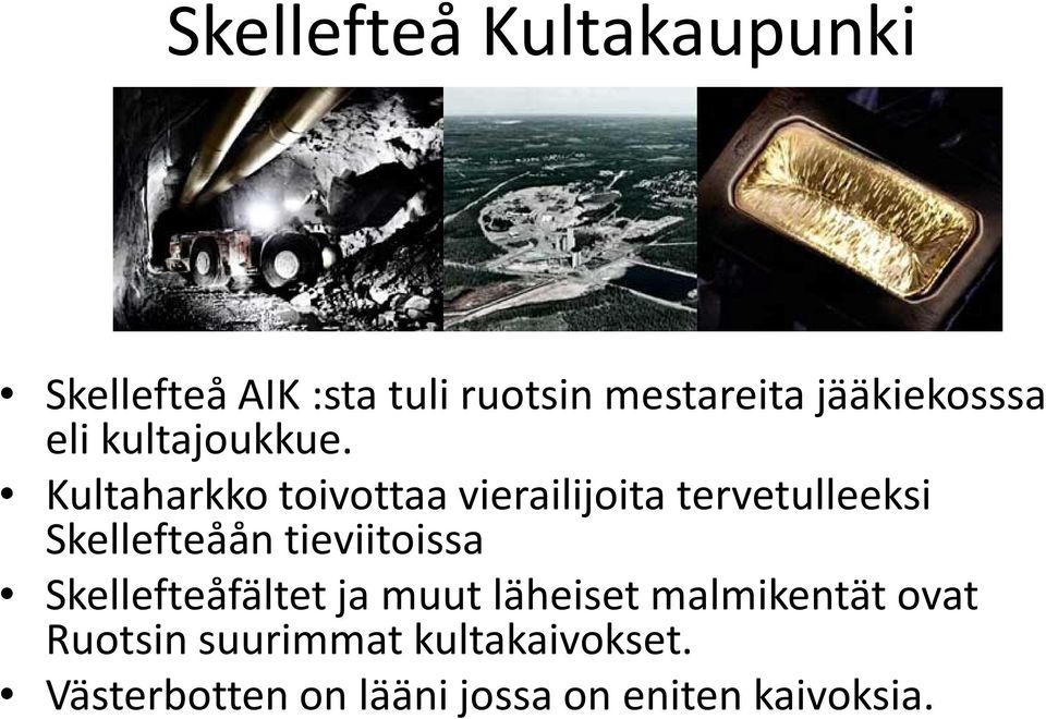 Kultaharkko toivottaa vierailijoita tervetulleeksi Skellefteåån tieviitoissa