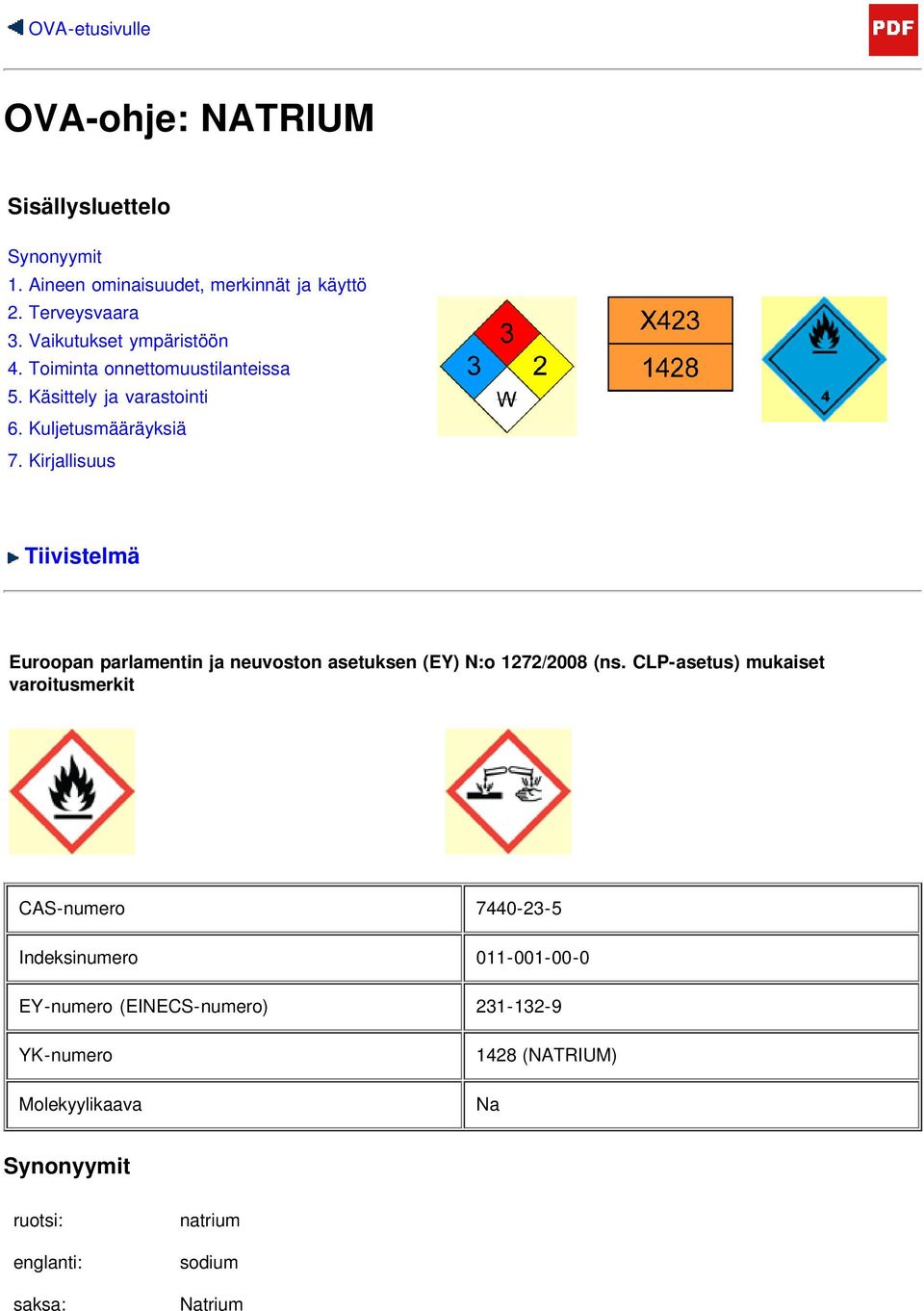 Kirjallisuus Tiivistelmä Euroopan parlamentin ja neuvoston asetuksen (EY) N:o 1272/2008 (ns.