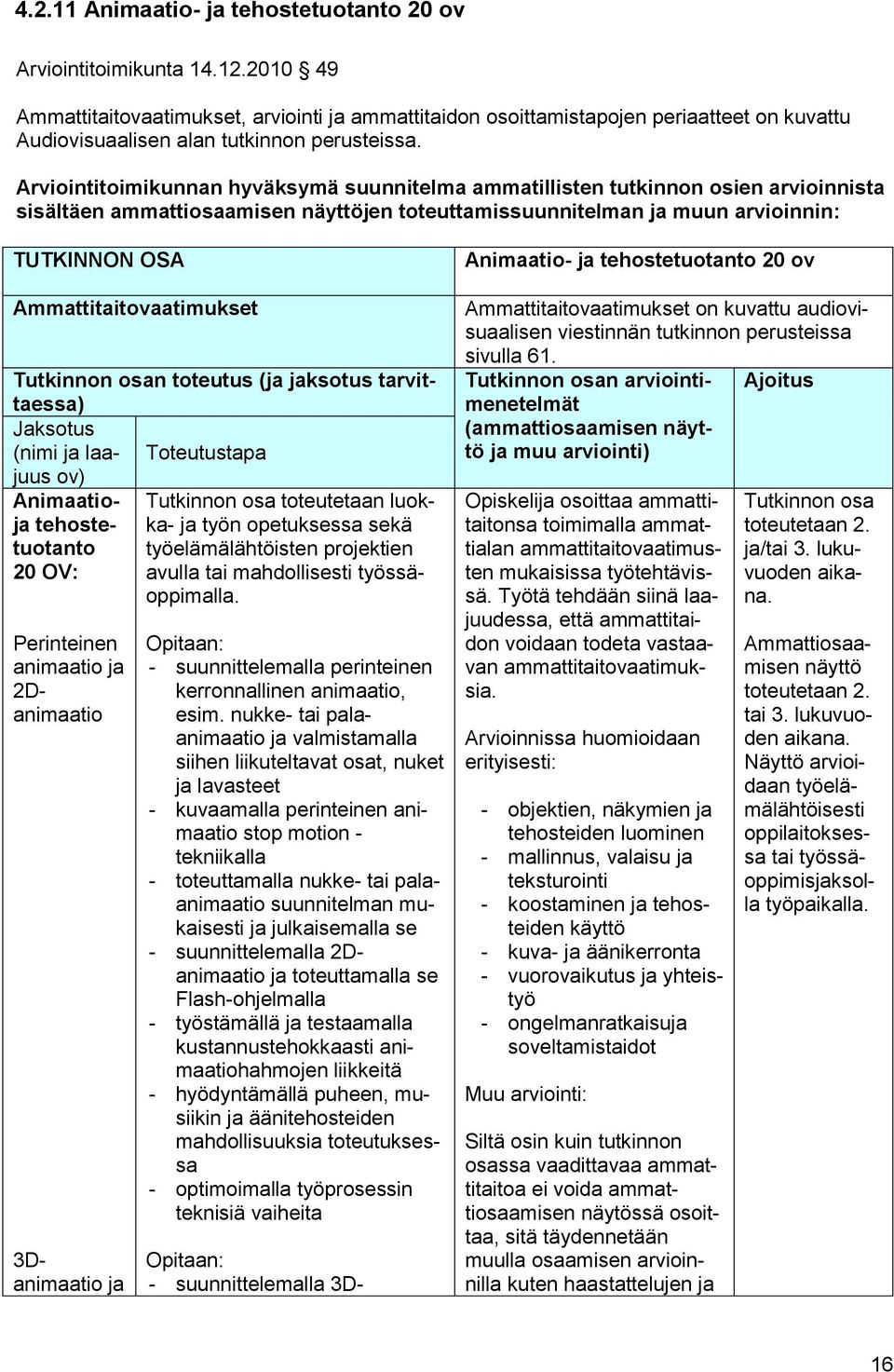 Arviointitoimikunnan hyväksymä suunnitelma ammatillisten tutkinnon osien arvioinnista sisältäen ammattiosaamisen näyttöjen toteuttamissuunnitelman ja muun arvioinnin: TUTKINNON OSA