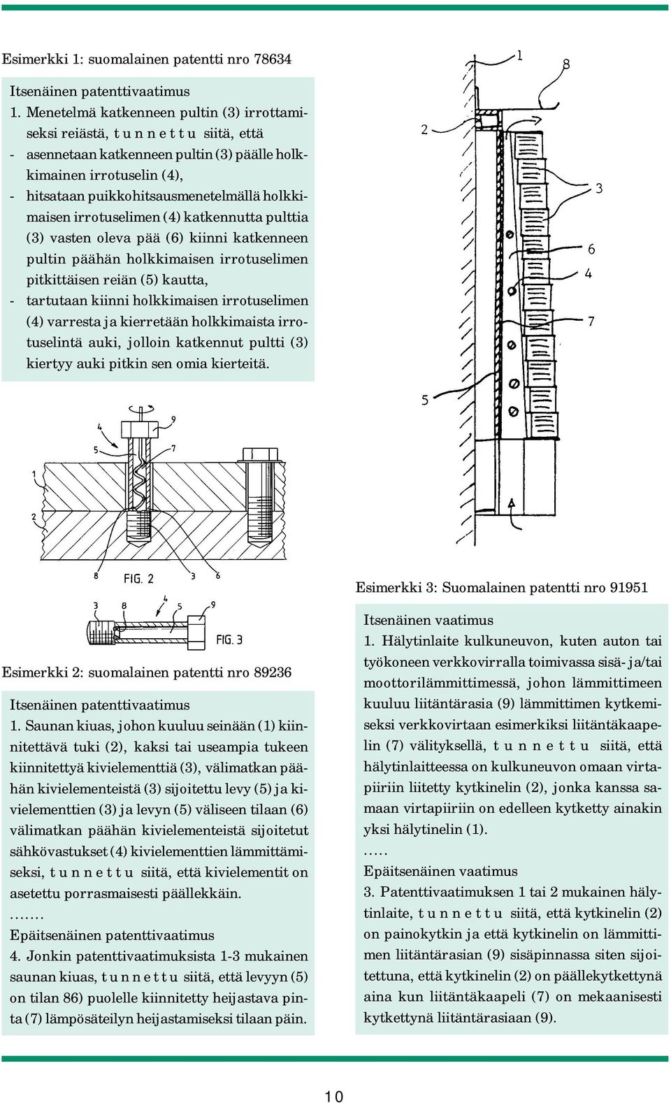 holkkimaisen irrotuselimen (4) katkennutta pulttia (3) vasten oleva pää (6) kiinni katkenneen pultin päähän holkkimaisen irrotuselimen pitkittäisen reiän (5) kautta, - tartutaan kiinni holkkimaisen