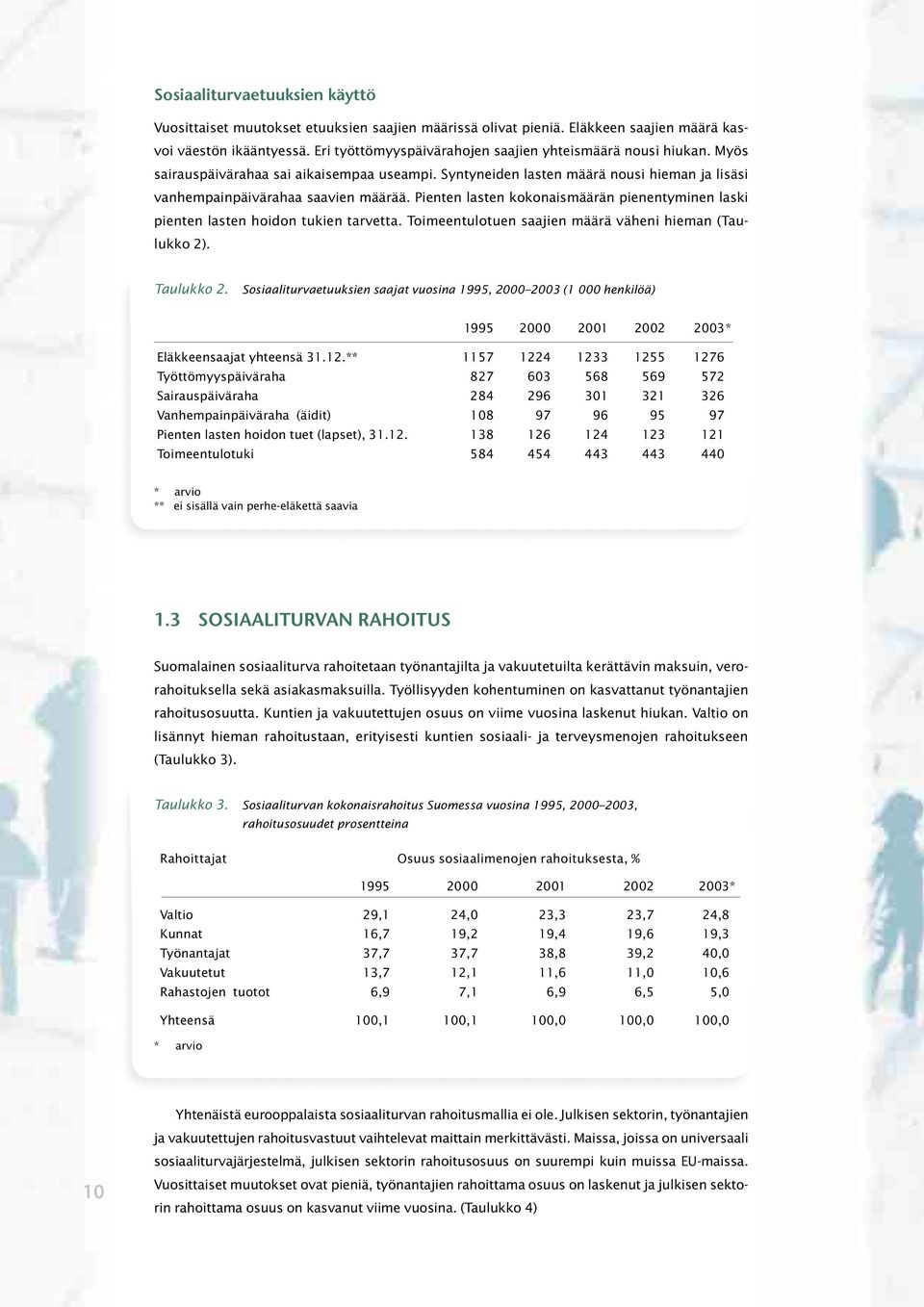 Pienten lasten kokonaismäärän pienentyminen laski pienten lasten hoidon tukien tarvetta. Toimeentulotuen saajien määrä väheni hieman (Taulukko 2). Taulukko 2.