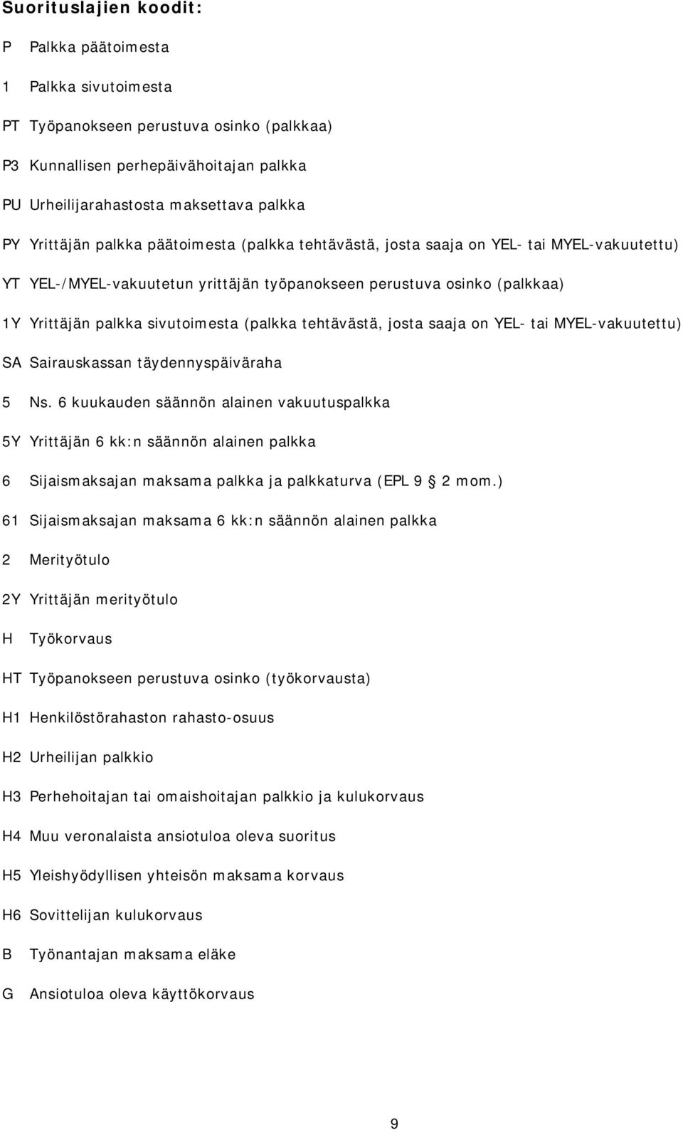 (palkka tehtävästä, josta saaja on YEL- tai MYEL-vakuutettu) SA Sairauskassan täydennyspäiväraha 5 Ns.