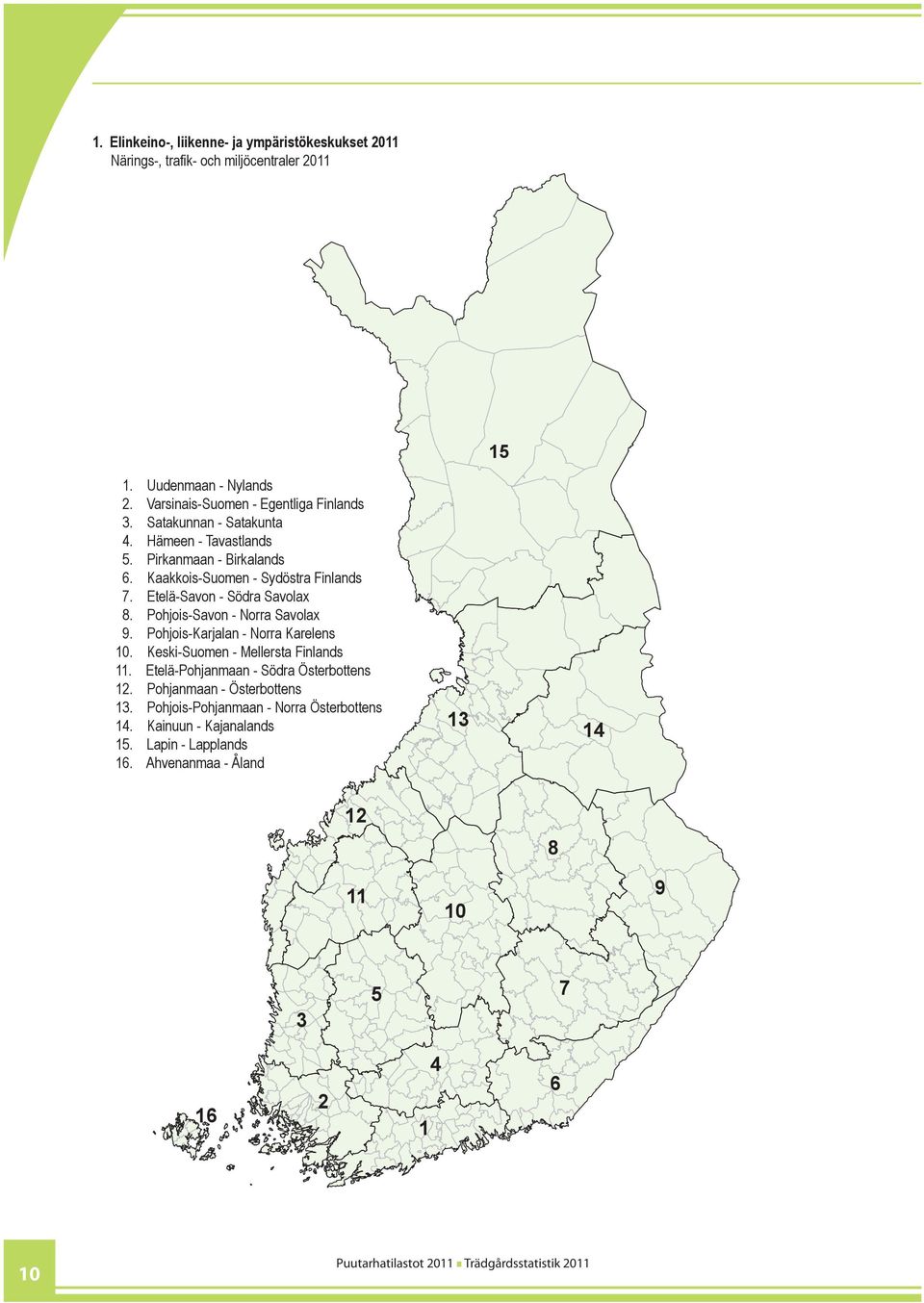 Etelä-Savon - Södra Savolax 8. Pohjois-Savon - Norra Savolax 9. Pohjois-Karjalan - Norra Karelens 10. Keski-Suomen - Mellersta Finlands 11.