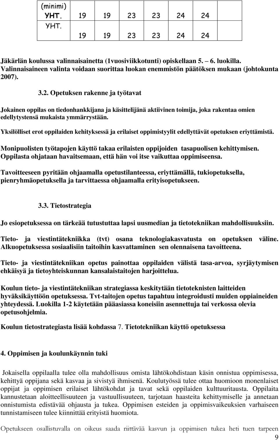 07). 3.2. Opetuksen rakenne ja työtavat Jokainen oppilas on tiedonhankkijana ja käsittelijänä aktiivinen toimija, joka rakentaa omien edellytystensä mukaista ymmärrystään.