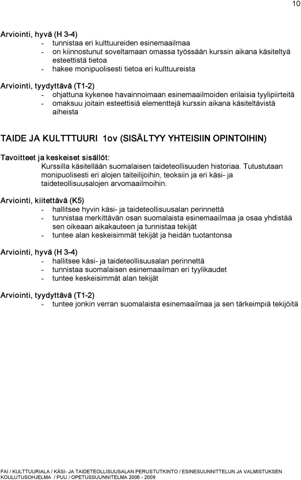 (SISÄLTYY YHTEISIIN OPINTOIHIN) Tavoitteet ja keskeiset sisällöt: Kurssilla käsitellään suomalaisen taideteollisuuden historiaa.