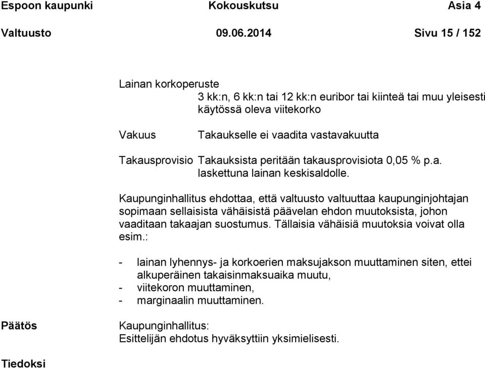 Takauksista peritään takausprovisiota 0,05 % p.a. laskettuna lainan keskisaldolle.