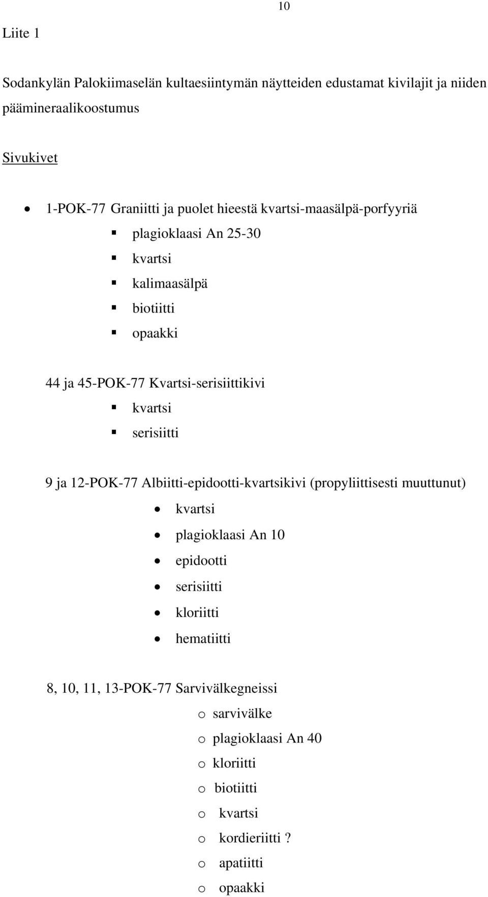 serisiitti 9 ja 12-POK-77 Albiitti-epidootti-kvartsikivi (propyliittisesti muuttunut) kvartsi plagioklaasi An 10 epidootti serisiitti kloriitti