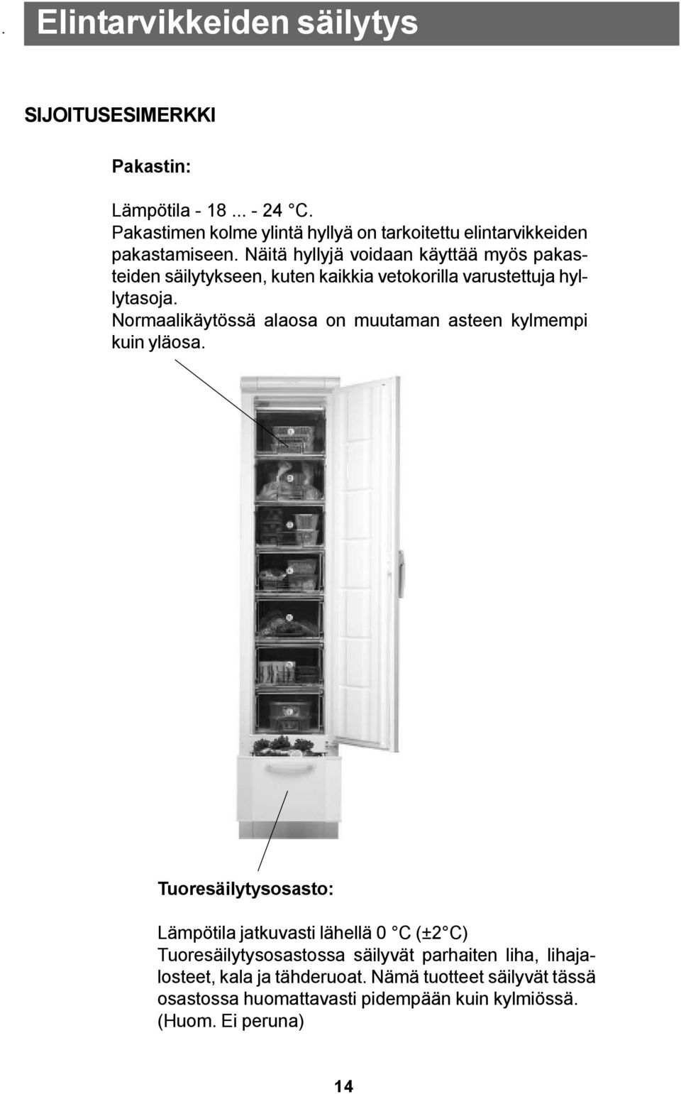 Näitä hyllyjä voidaan käyttää myös pakasteiden säilytykseen, kuten kaikkia vetokorilla varustettuja hyllytasoja.