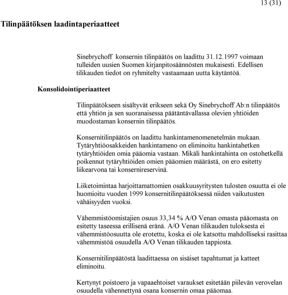 Tilinpäätökseen sisältyvät erikseen sekä Oy Sinebrychoff Ab:n tilinpäätös että yhtiön ja sen suoranaisessa päätäntävallassa olevien yhtiöiden muodostaman konsernin tilinpäätös.