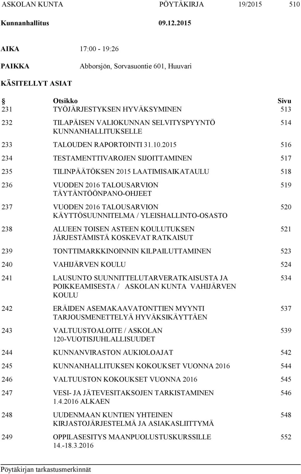 233 TALOUDEN RAPORTOINTI 31.10.