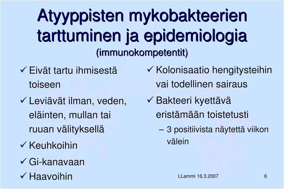 Keuhkoihin Gi-kanavaan Haavoihin Kolonisaatio hengitysteihin vai todellinen sairaus