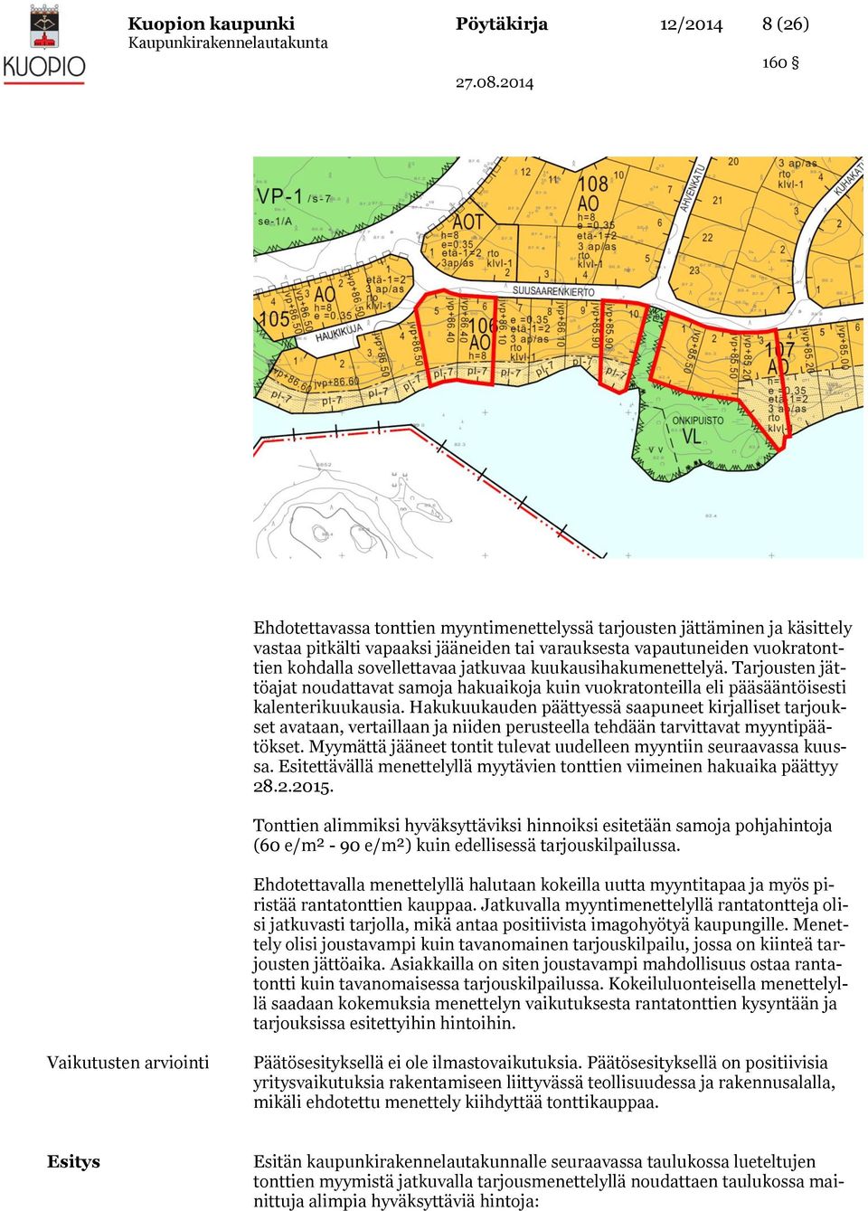 Hakukuukauden päättyessä saapuneet kirjalliset tarjoukset avataan, vertaillaan ja niiden perusteella tehdään tarvittavat myyntipäätökset.