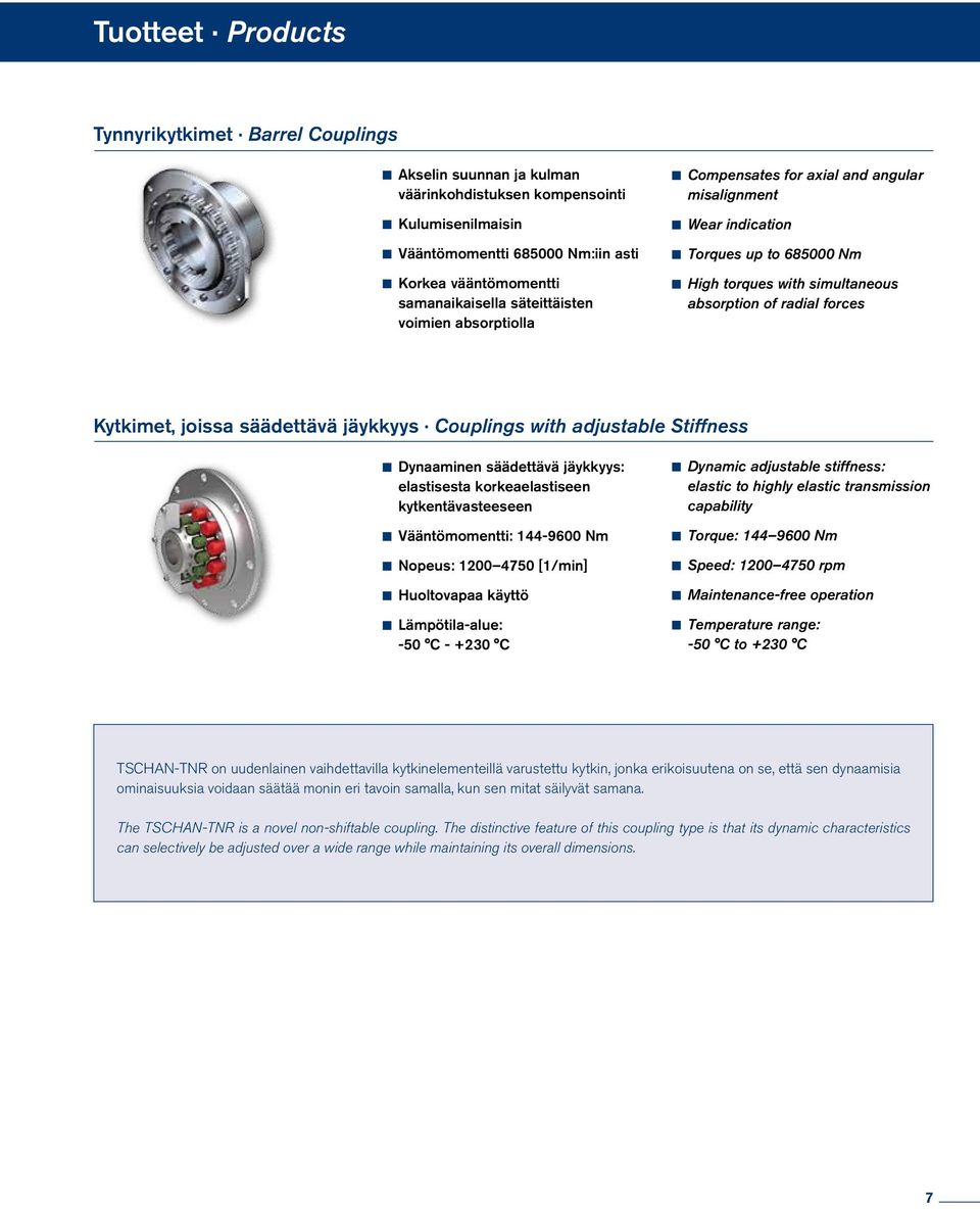 säädettävä jäykkyys Couplings with adjustable Stiffness Dynaaminen säädettävä jäykkyys: elastisesta korkeaelastiseen kytkentävasteeseen Vääntömomentti: 144-9600 Nm Nopeus: 1200 4750 [1/min]