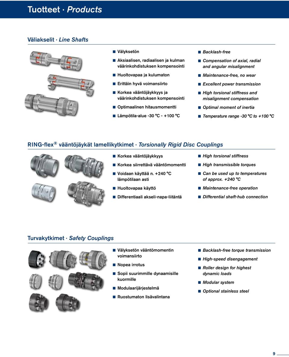 power transmission High torsional stiffness and misalignment compensation Optimal moment of inertia Temperature range -30 C to +100 C RING-flex vääntöjäykät lamellikytkimet Torsionally Rigid Disc