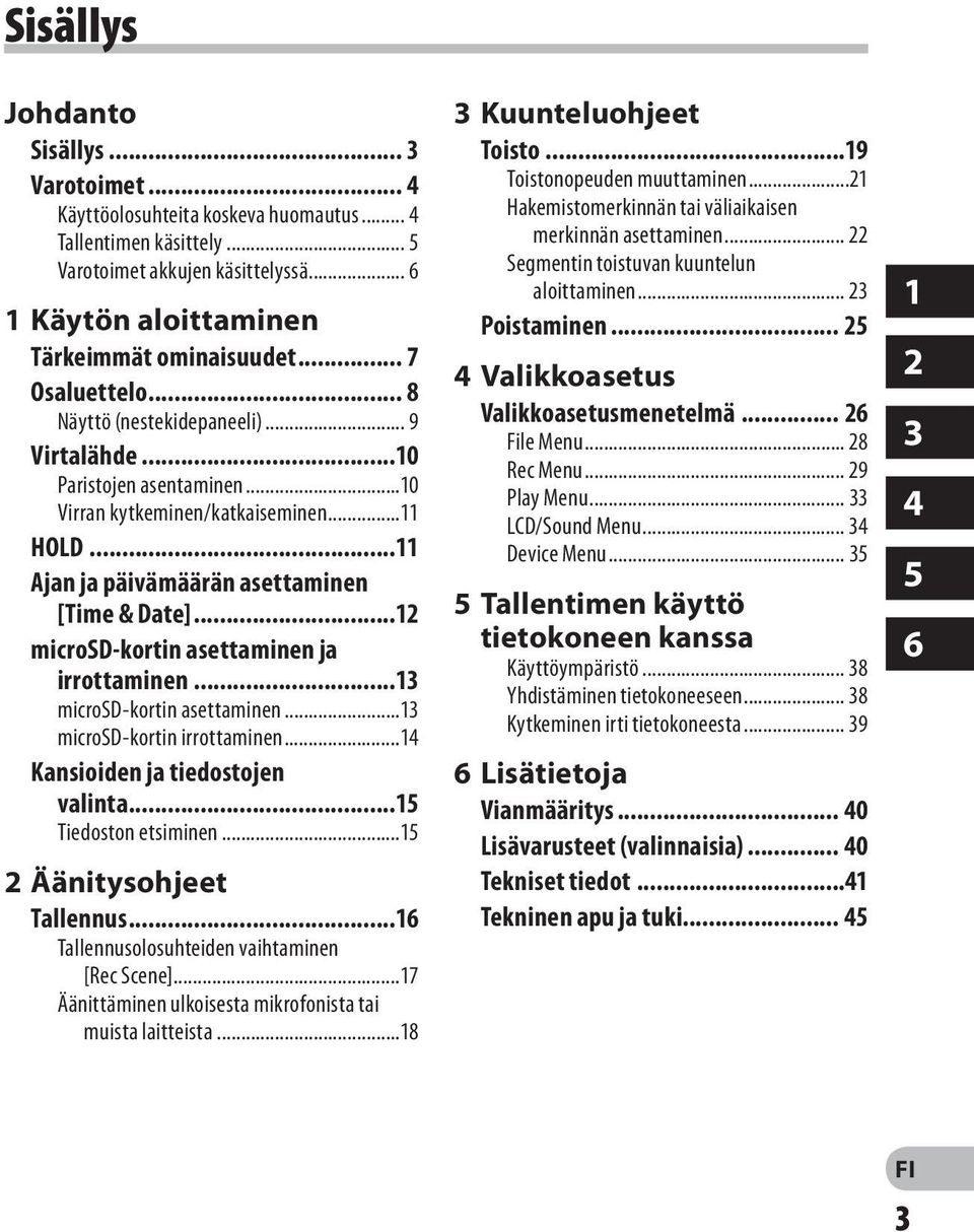 ..11 Ajan ja päivämäärän asettaminen [Time & Date]...12 microsd-kortin asettaminen ja irrottaminen...13 microsd-kortin asettaminen...13 microsd-kortin irrottaminen.