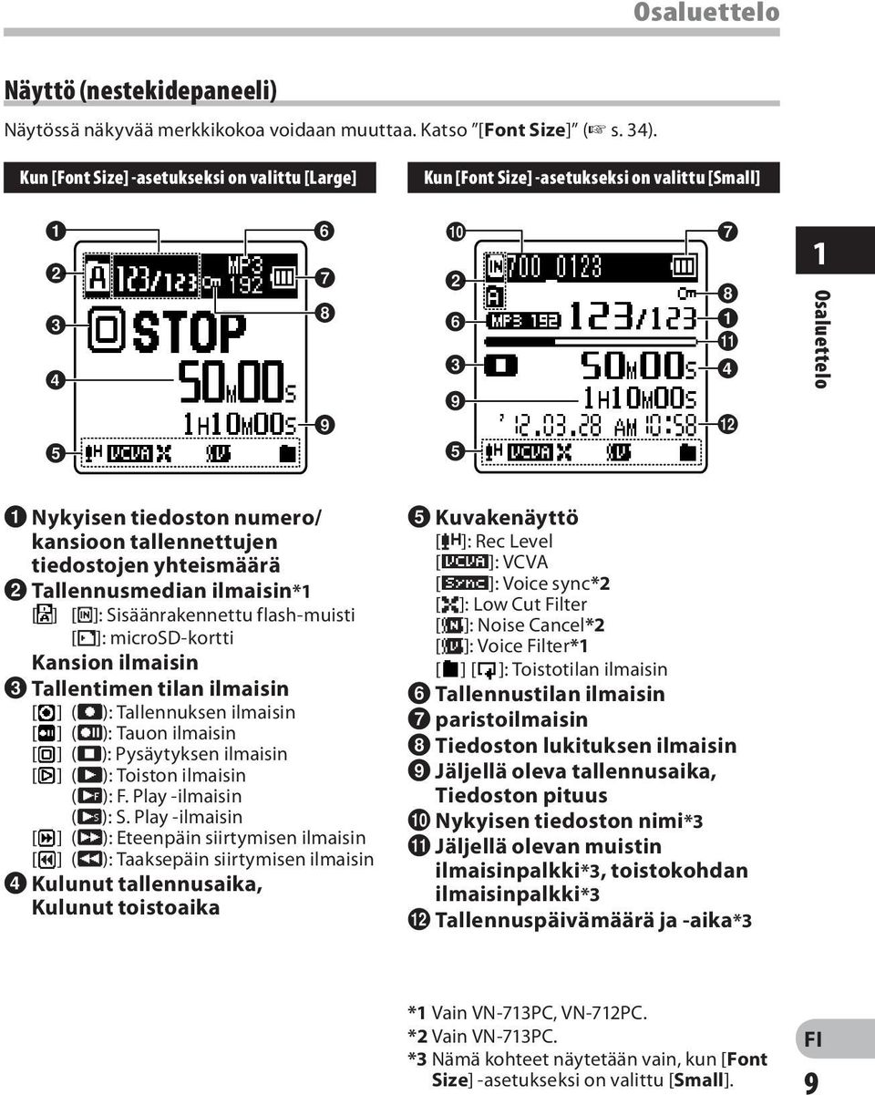 3 4 9 @ 5 1 Osaluettelo 1 Nykyisen tiedoston numero/ kansioon tallennettujen tiedostojen yhteismäärä 2 Tallennusmedian ilmaisin*1 [ ] [l]: Sisäänrakennettu flash-muisti [m]: microsd-kortti Kansion