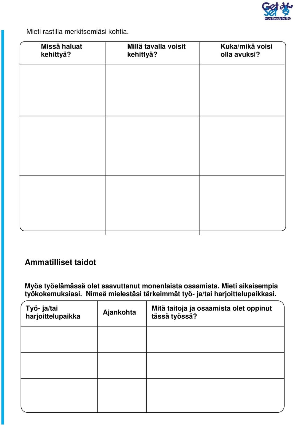 Ammatilliset taidot Myös työelämässä olet saavuttanut monenlaista osaamista.