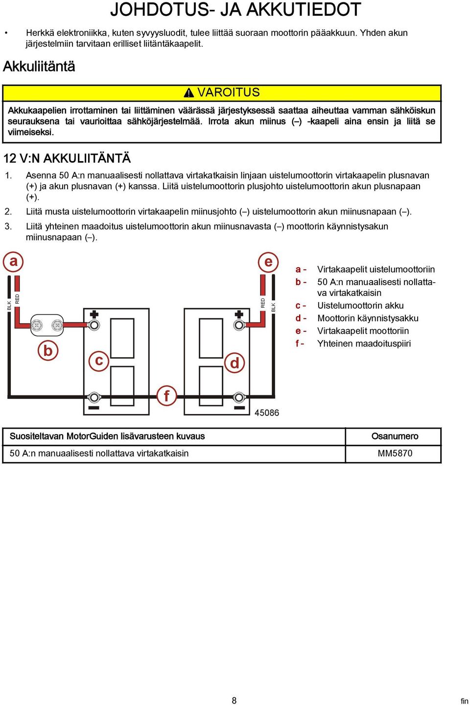 Irrota akun miinus ( ) -kaapeli aina ensin ja liitä se viimeiseksi. 12 V:N AKKULIITÄNTÄ 1.