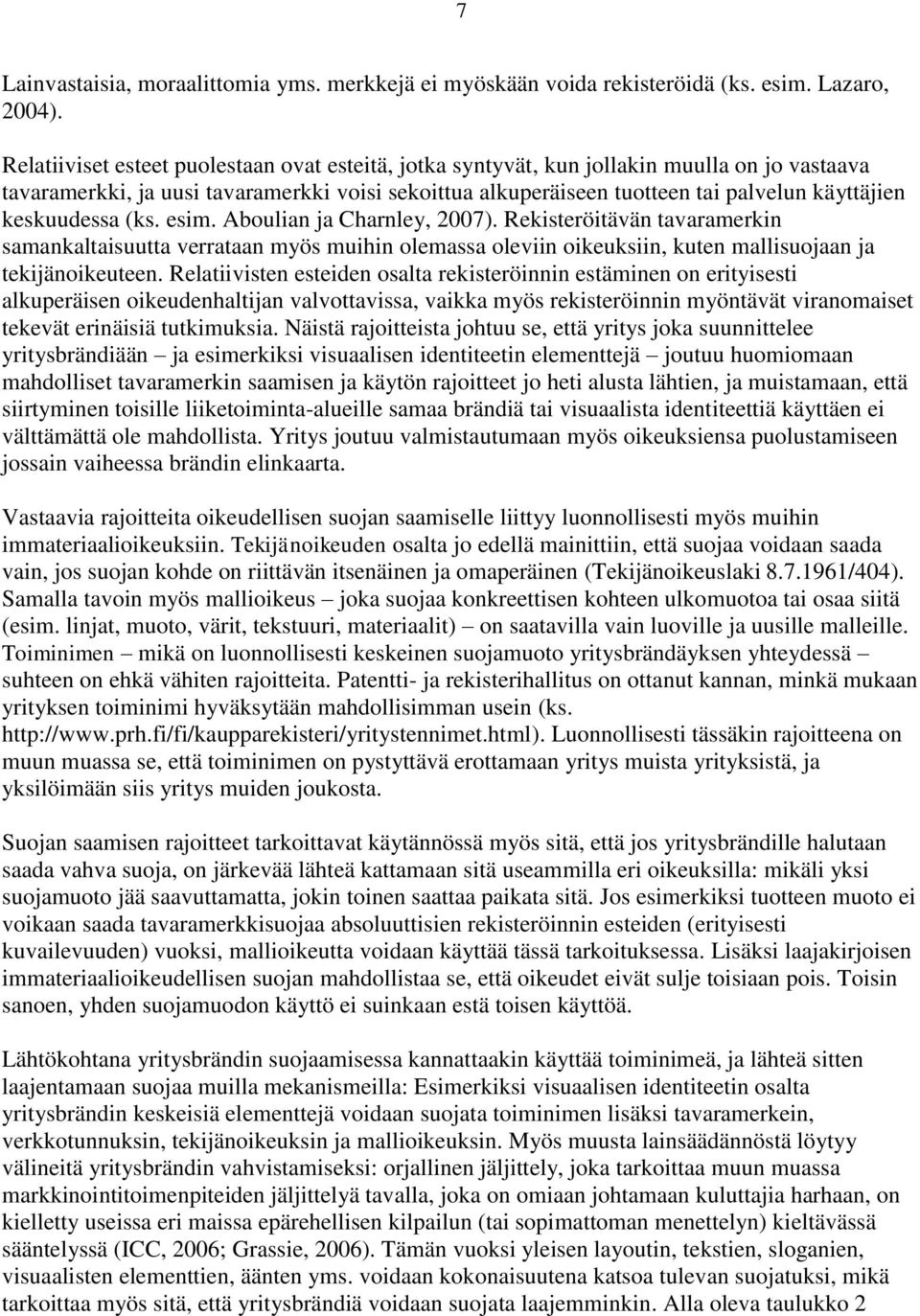 keskuudessa (ks. esim. Aboulian ja Charnley, 2007). Rekisteröitävän tavaramerkin samankaltaisuutta verrataan myös muihin olemassa oleviin oikeuksiin, kuten mallisuojaan ja tekijänoikeuteen.