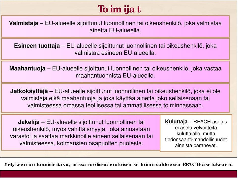 Maahantuoja EU-alueelle sijoittunut luonnollinen tai oikeushenkilö, joka vastaa maahantuonnista EU-alueelle.