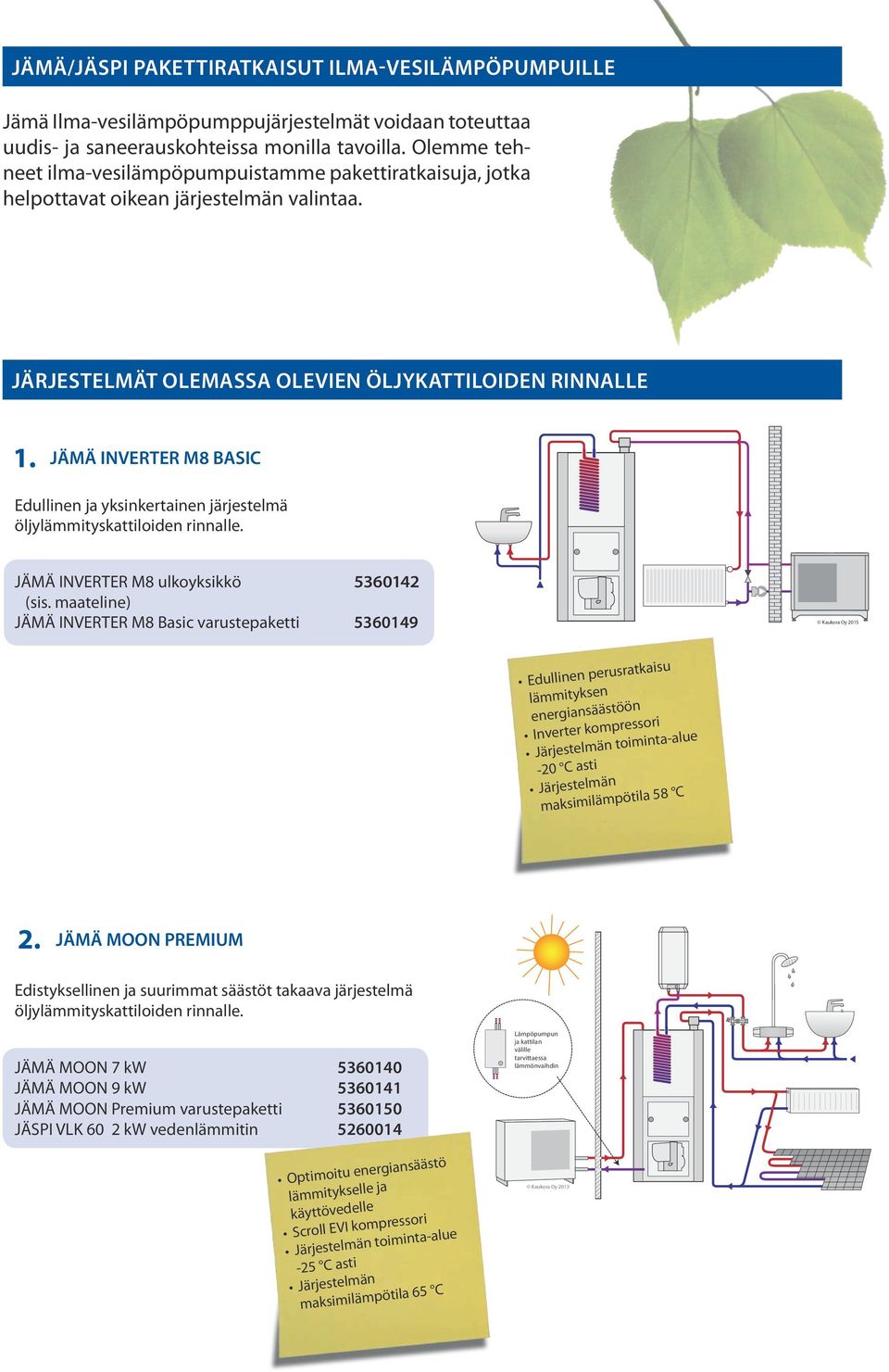 JÄMÄ INVERTER M8 BASIC Edullinen ja yksinkertainen järjestelmä öljylämmityskattiloiden rinnalle. JÄMÄ INVERTER M8 ulkoyksikkö 5360142 (sis.