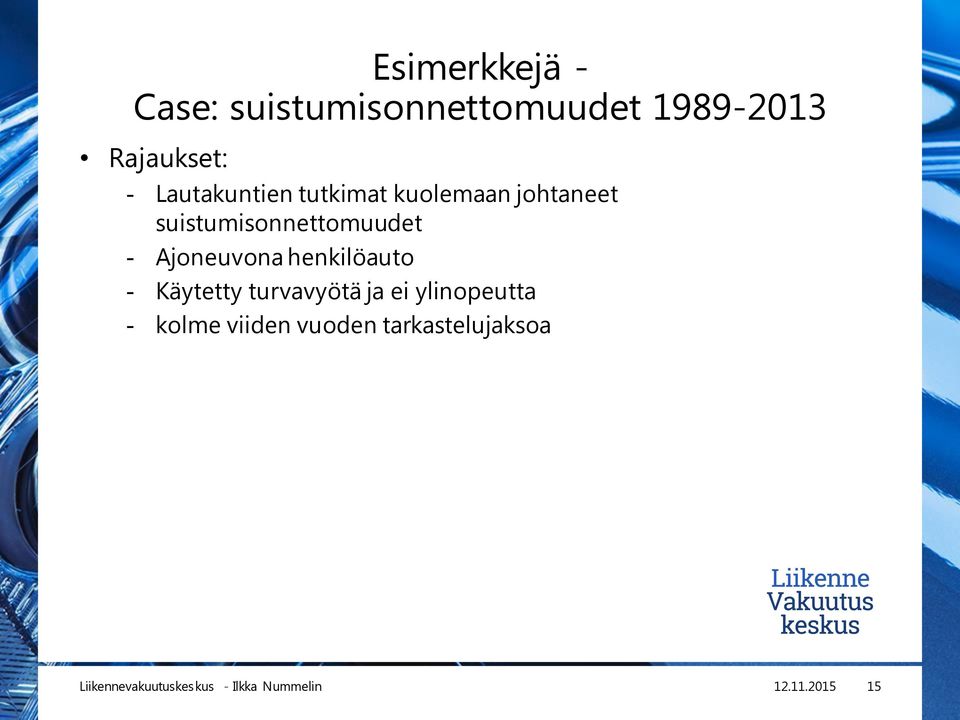 suistumisonnettomuudet - Ajoneuvona henkilöauto - Käytetty