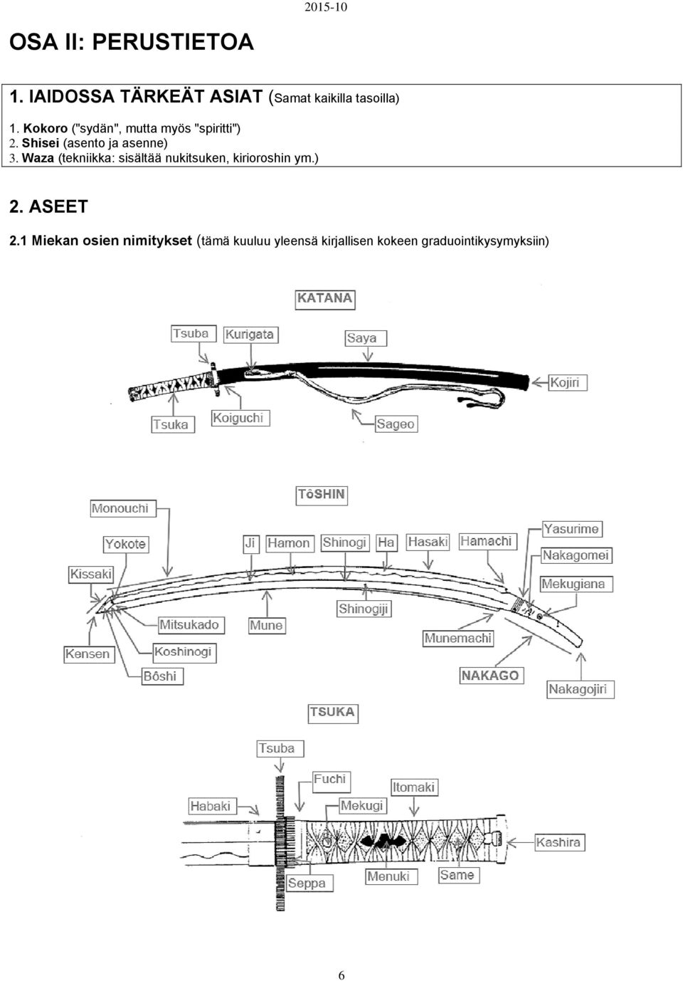 Waza (tekniikka: sisältää nukitsuken, kirioroshin ym.) 2. ASEET 2.