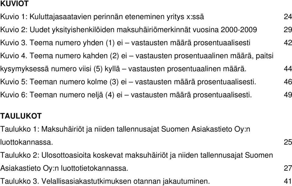 Teema numero kahden (2) ei vastausten prosentuaalinen määrä, paitsi kysymyksessä numero viisi (5) kyllä vastausten prosentuaalinen määrä.