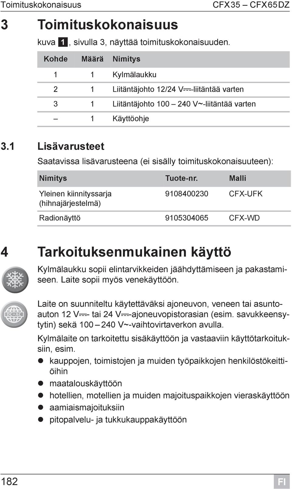 1 Lisävarusteet Saatavissa lisävarusteena (ei sisälly toimituskokonaisuuteen): Nimitys Tuote-nr.