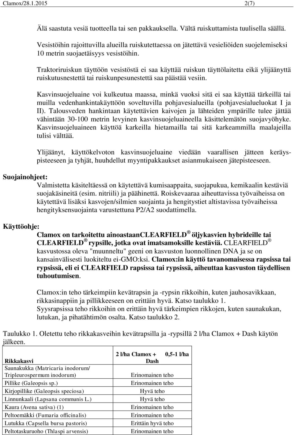 Traktoriruiskun täyttöön vesistöstä ei saa käyttää ruiskun täyttölaitetta eikä ylijäänyttä ruiskutusnestettä tai ruiskunpesunestettä saa päästää vesiin.