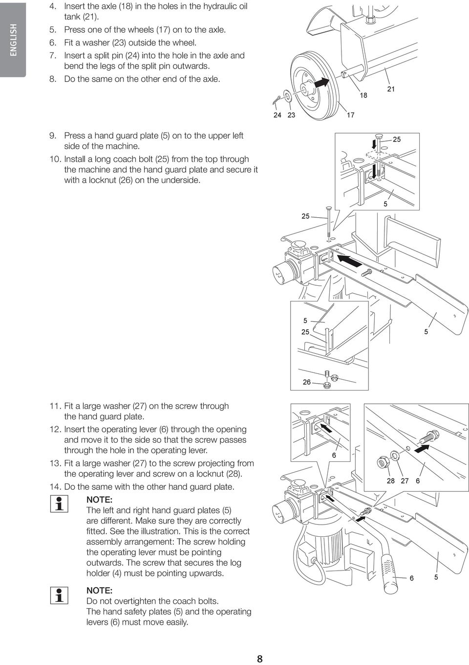 Press a hand guard plate () on to the upper left side of the machine. 10.