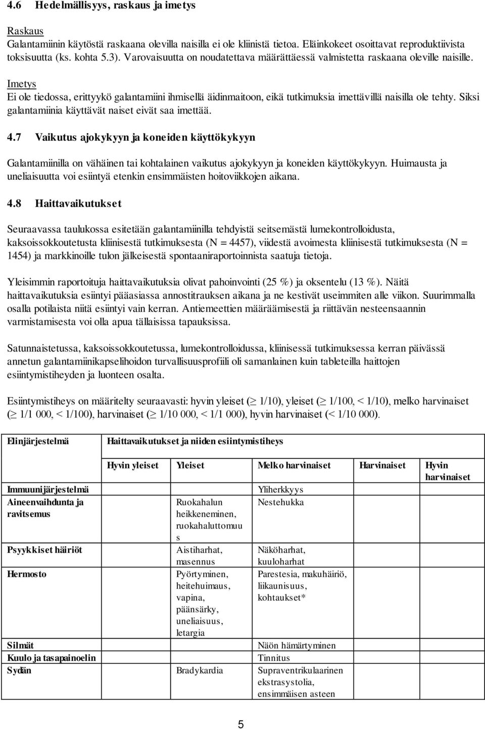 Imetys Ei ole tiedossa, erittyykö galantamiini ihmisellä äidinmaitoon, eikä tutkimuksia imettävillä naisilla ole tehty. Siksi galantamiinia käyttävät naiset eivät saa imettää. 4.