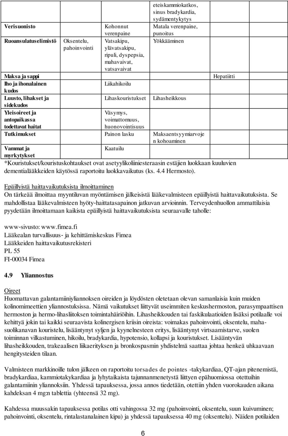 todettavat haitat Väsymys, voimattomuus, huonovointisuus Tutkimukset Painon lasku Maksaentsyymiarvoje n kohoaminen Vammat ja Kaatuilu myrkytykset *Kouristukset/kouristuskohtaukset ovat