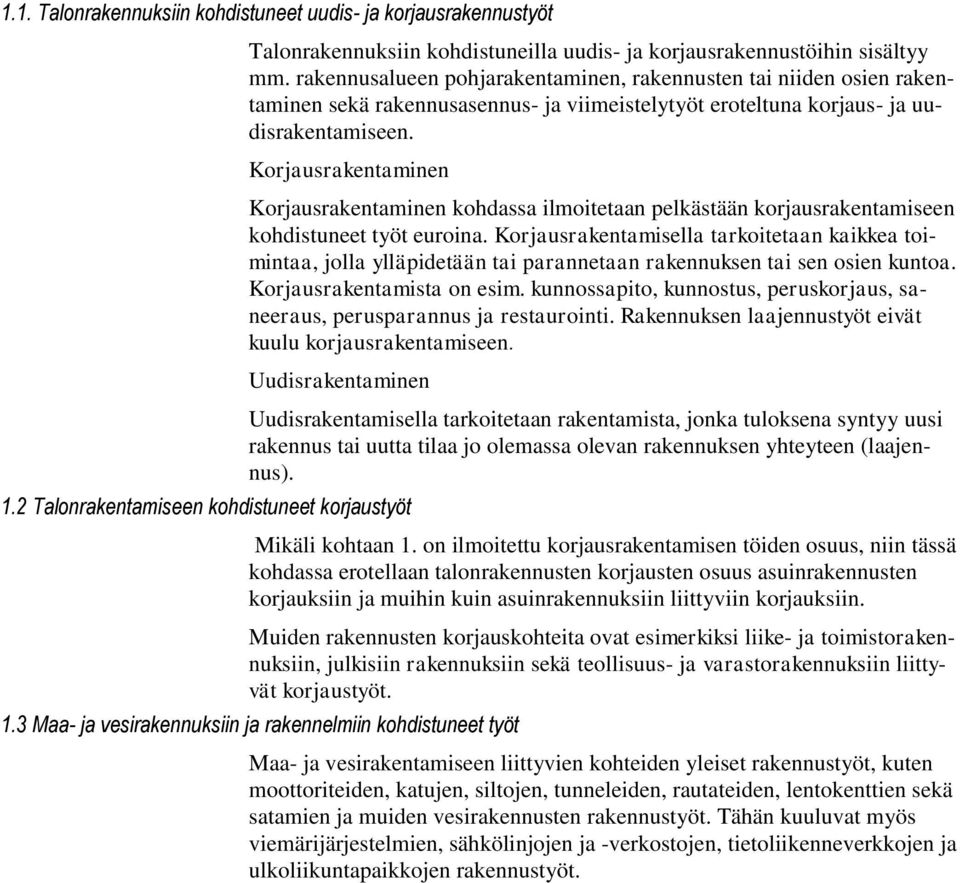 Korjausrakentaminen Korjausrakentaminen kohdassa ilmoitetaan pelkästään korjausrakentamiseen kohdistuneet työt euroina.