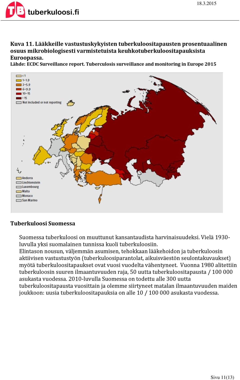Vielä 1930- luvulla yksi suomalainen tunnissa kuoli tuberkuloosiin.