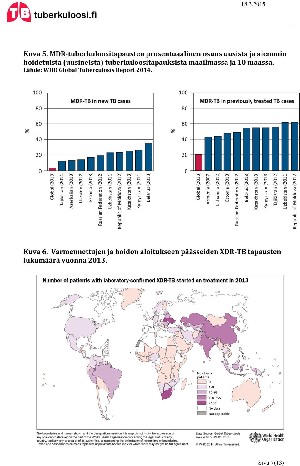 hoidetuista (uusineista) tuberkuloositapauksista maailmassa ja 10 maassa.