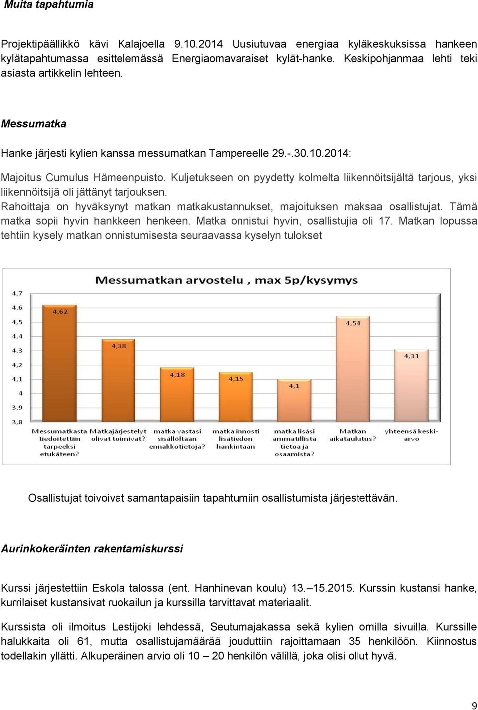 Kuljetukseen on pyydetty kolmelta liikennöitsijältä tarjous, yksi liikennöitsijä oli jättänyt tarjouksen. Rahoittaja on hyväksynyt matkan matkakustannukset, majoituksen maksaa osallistujat.