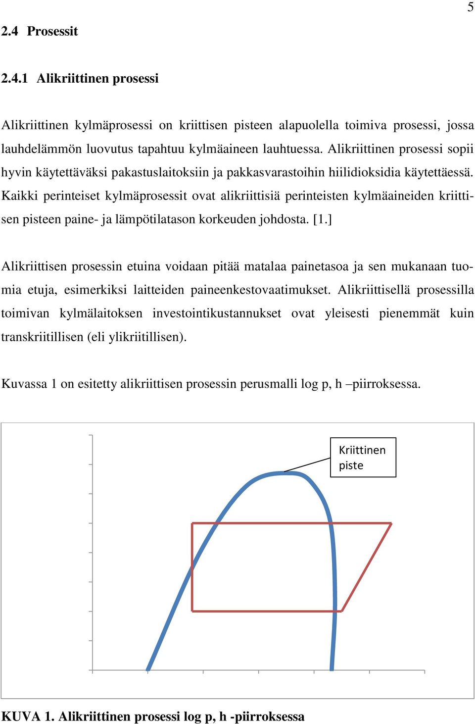 Kaikki perinteiset kylmäprosessit ovat alikriittisiä perinteisten kylmäaineiden kriittisen pisteen paine ja lämpötilatason korkeuden johdosta. [1.