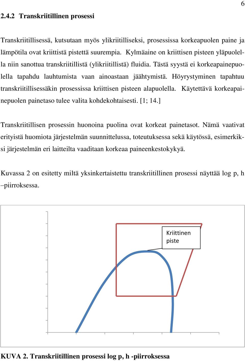 Höyrystyminen tapahtuu transkriitillisessäkin prosessissa kriittisen pisteen alapuolella. Käytettävä korkeapainepuolen painetaso tulee valita kohdekohtaisesti. [1; 14.