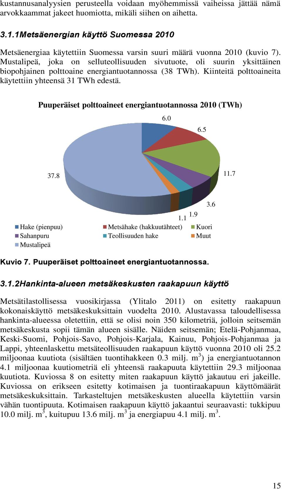 Mustalipeä, joka on selluteollisuuden sivutuote, oli suurin yksittäinen biopohjainen polttoaine energiantuotannossa (8 TWh). Kiinteitä polttoaineita käytettiin yhteensä 1 TWh edestä.