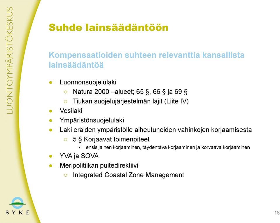 ympäristölle aiheutuneiden vahinkojen korjaamisesta 5 Korjaavat toimenpiteet ensisijainen korjaaminen, täydentävä