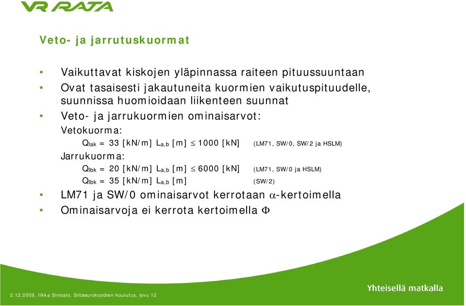 1000 [kn] Jarrukuorma: Qlbk = 20 [kn/m] La,b [m] 6000 [kn] Qlbk = 35 [kn/m] La,b [m] (LM71, SW/0, SW/2 ja HSLM) (LM71, SW/0 ja HSLM)