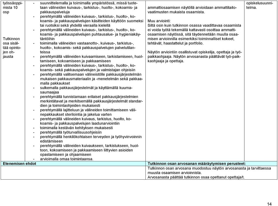 välineiden kuivaus-, tarkistus-, huolto-, kokoamis- ja pakkauspalvelujen puhtausalue- ja hygieniakäytäntöihin - toimimalla välineiden vastaanotto-, kuivaus-, tarkistus-, huolto-, kokoamis- sekä