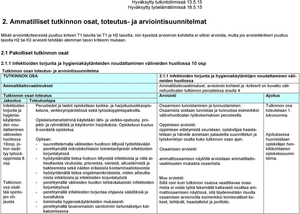 mutta jos arviointikriteeri puuttuu tasolta H2 tai K3 arviointi tehdään alemman tason kriteerin mukaan. 2.1 