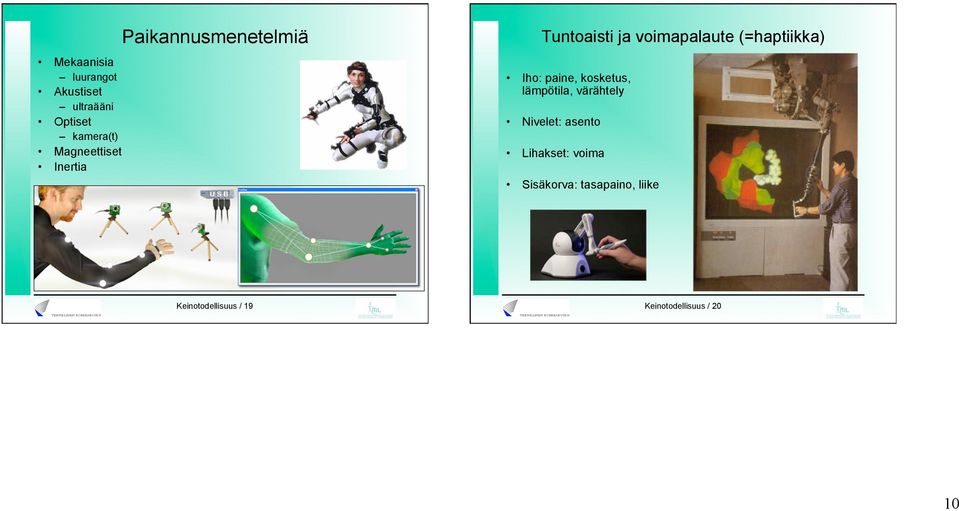 paine, kosketus, lämpötila, värähtely Nivelet: asento Lihakset: voima